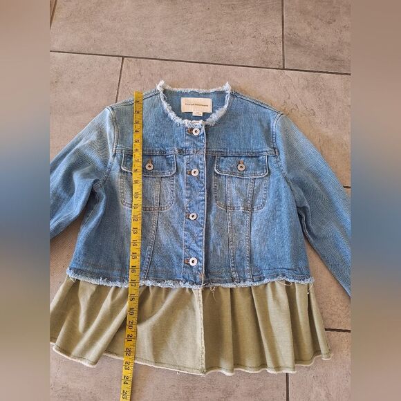 Pilcro Blue and Green Ruffle Hem Jean Jacket Size M - Picture 5 of 6